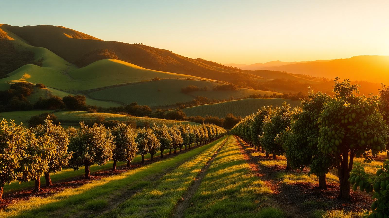 Avocado orchard in the Bay of Plenty at golden hour